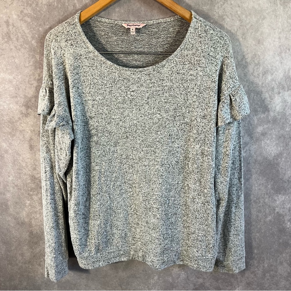 Juicy Couture Shirt Women Medium Mโ Heather Grey Long Sleeve Ruffle Silver Studs